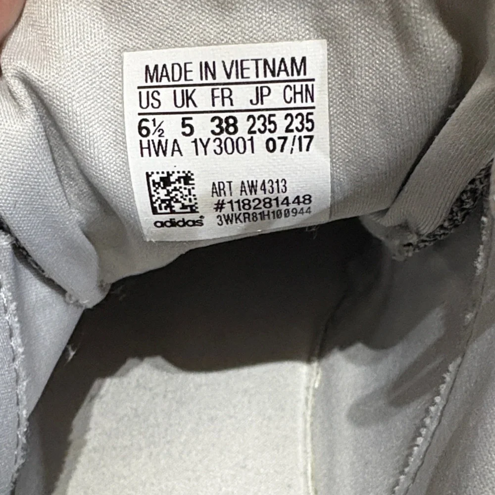 adidas Gray Knit Sneakers with White Three-Stripes - Picture 8 of 8